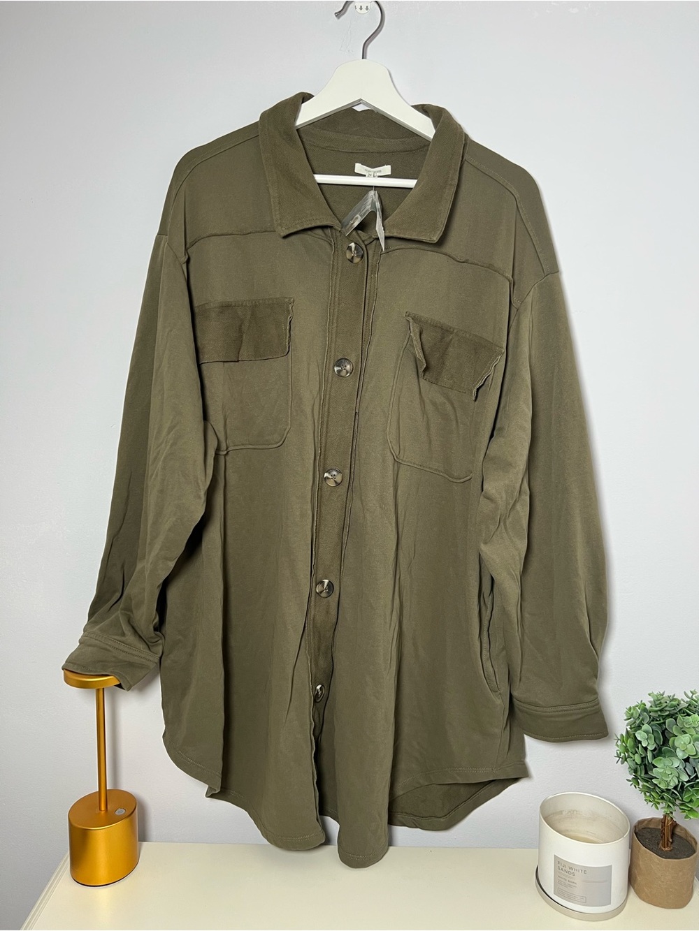 Maurices 2X Olive Green Utility Shirt Jacket Shacket NWT